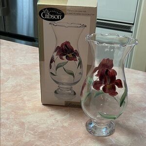 Vintage Gibson hand painted purple iris ruffled edge vase